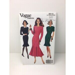 Fitted Dress Contrast Collar Shaped Seams Size 8-12 UNCUT Pattern 8510 Vtg 90s